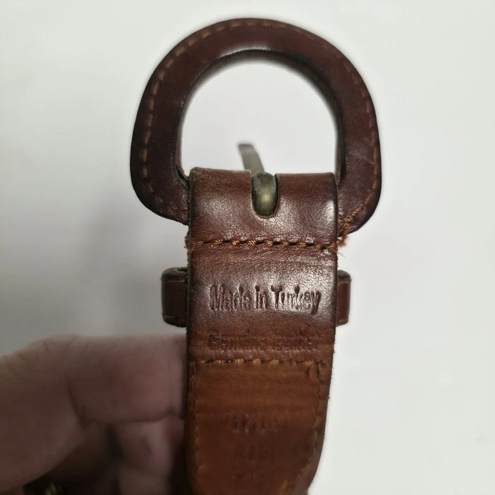 Vintage Woven Braided Brown Leather Belt Size 28 Boho Hippie Leather Buckle 6769